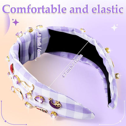 PANTIDE Music Jeweled Knotted Headband - Singer Fans Gift Guitar Red Lip Rhinestone Crystal Embellished Headband Top Knot Hair Accessories Birthday Valentine's Day Gift for Women Girl (Purple Plaid)