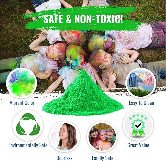 Color Blaze Holi Colored Powder - 5 lbs of Green Powdered Color - for Fun Runs, Color Toss, Rangoli, Powder War, Backyard Party & Festivals - Pack of 1 Colorful Bag - 5 Pounds in Bulk - Green