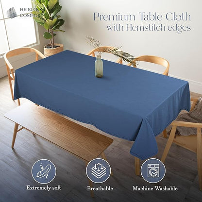 Sky Blue Cotton Tablecloth, Table Cloth 52x70 Inch, Fits 4-6 Seats, Soft, Durable, Washable, Wrinkle Resistant, Rectangle Table Cover for Dining, Baby Showers, Spring Celebrations