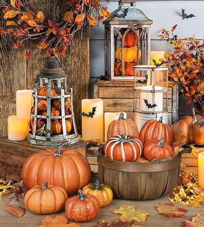DearHouse 8Pcs Thanksgiving Artificial Pumpkins Home Decoration Sets and 50PCS Maple Leaves, Artificial Vegetables Pumpkins for Fall Harvest Decoration