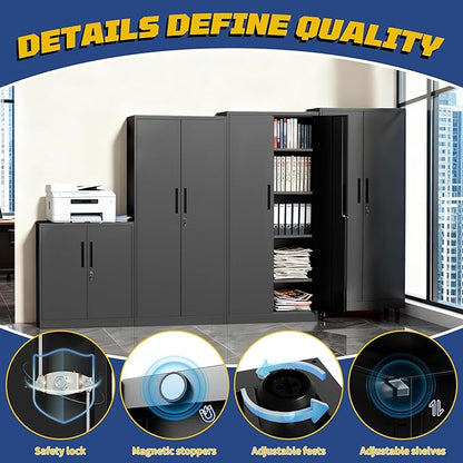 Metal Storage Cabinet with Adjustable Shelves, 72" Steel Garage Storage Cabinets with Lock and 2 Door, Locking Tool Cabinet Utility Cabinets for Garage, Kitchen, Home Office, School, Shop