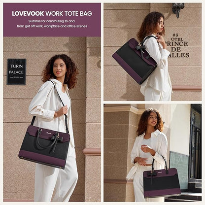 LOVEVOOK Laptop Tote Bag for Women,Leather Work Bag, Waterproof Business Teacher Bag,Large Computer Handbag Purse Briefcase,Office Gifts for Women