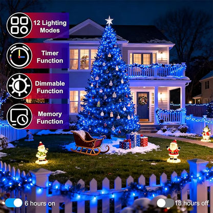 1500 LED 470FT Christmas String Lights Outdoor, 12 Pro Modes and Timer Memory & Brightness, Plug in Waterproof Clear Wire Twinkle Light for for Xmas Yard Tree Wedding Party Decor (Blue)