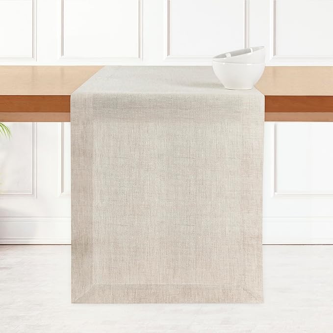 D'Moksha Homes Linen Table Runner 48 Inches - 100% Pure Linen Light Natural Table Runner 14 x 48 Inch for Coffee Tables, Dresser, Winter, Christmas, Holiday - Machine Washable