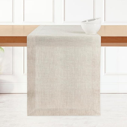 D'Moksha Homes Linen Table Runner 48 Inches - 100% Pure Linen Light Natural Table Runner 14 x 48 Inch for Coffee Tables, Dresser, Winter, Christmas, Holiday - Machine Washable