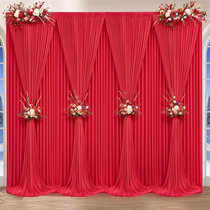 32 x 10ft Red Backdrop Curtains Photo Background Curtains 8 Panels (10'L x 4'W Each) with Rod Pocket, No-Wrinkle Polyester Backdrop Drapes for for Wedding Birthday Party Christmas Prom Dj Set up Event