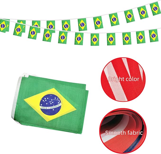 Brazil Small String Flags, 50 Feet 38 Pcs Brazilian Pennant Banner Bunting Flags, Patriotic Events, Independence Day, Country Festival, Commemoration, Decorations (Brazil)