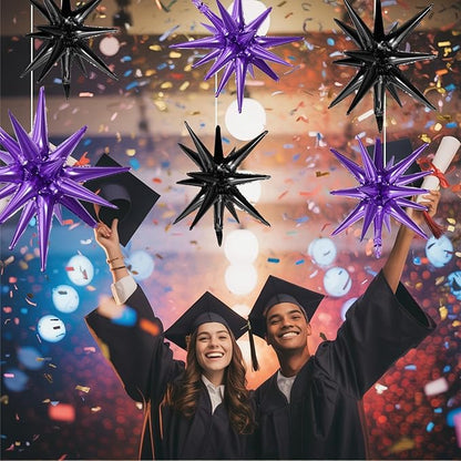 Black Purple Star Balloons,9Pcs 22Inch Black Purple Explosion Spike Cone Helium Polyester Film Star Foil Balloons for Birthday Halloween Anniversary Baby Shower Party Decorations