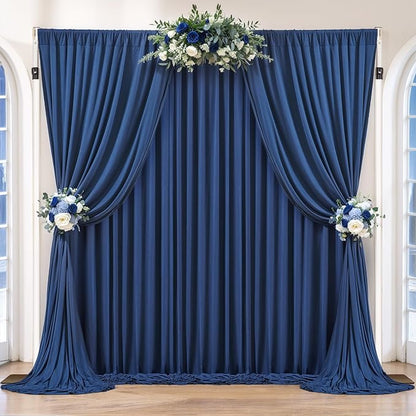 16 x 10ft Navy Blue Backdrop Curtains for Graduations Celebration Polyester Photo Backdrop Curtains No-Wrinkle Long Curtains for Parties Decorations Retirement Birthday Wedding Photoshoot, 4 Panels