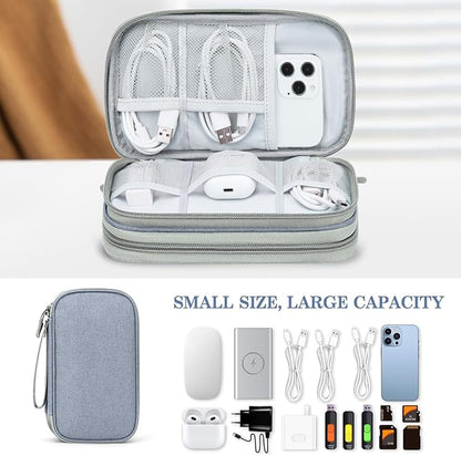 FYY Electronic Organizer, Travel Cable Organizer Bag Pouch Electronic Accessories Carry Case Portable Waterproof Double Layers Storage Bag for Cable, Charger, Phone, Earphone, Medium Size, Light Grey