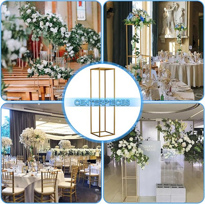 YALLOVE 10 Pcs 31.5 Inch Metal Flower Stand, Gold Centerpieces Vases Stand With Clear Acrylic Sheets, Geometric Display Rack for Wedding Party Decorations