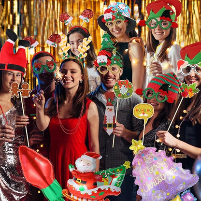Large Opulent Christmas Photo Booth Props, Xmas Party Supplies, PhotoBooth Props for Xmas, Funny Christmas Hats, Eyeglasses, Headhand, Photo Booth Props for Xmas Party