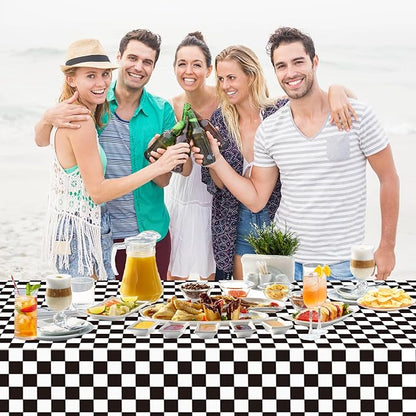 6 Pack Black and White Gingham Tablecloth Rectangular Buffalo Checkered Tablecloths Disposable Plastic Plaid Table Cover for Parties, Outdoor Picnic, Birthday, Wedding, Camping 54 × 108 Inch