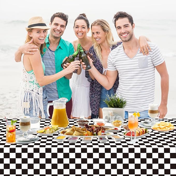4 Pack Black and White Gingham Tablecloth Rectangular Buffalo Checkered Tablecloths Disposable Plastic Plaid Table Cover for Parties, Outdoor Picnic, Birthday, Wedding, Camping 54 × 108 Inch