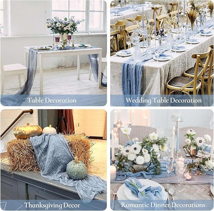 12 Pack Dusty Blue Cheesecloth Table Runners 35x120 Inch,10FT Boho Blue Gauze Table Runner Cheese Cloth for Wedding Party Baby Shower Christmas Home Decorations