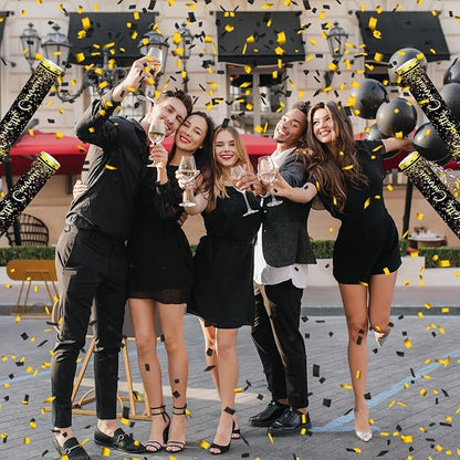16" Black Gold Confetti Cannons - Party Poppers for Birthday Graduation Wedding New Year Celebrations - Easy to Use - Pack of 2