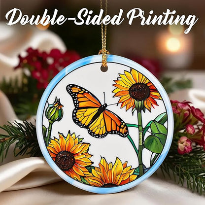 Sunflower Butterfly Ornament, Christmas Ornaments: Christmas Tree Decorations, Holiday Decor, Stocking Stuffers, Gift Ideas, Xmas Gift, Butterfly Lover Gifts & Gifts for Women