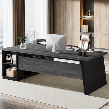 Tribesigns 78" L Shaped Desk with Drawers, Lage Office Desk with Storage Shelves, Modern Corner Computer Desk for Home Office (Gray and Black)