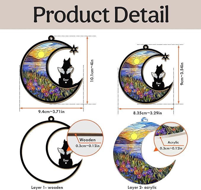 Personalized Pet Memorial Suncatcher – Custom Dog & Cat Suncatcher with Name, Breed, and Multiple Background Options for Up to 3 Pets, Pet Loss Sympathy Gift, Memorial Keepsake for Dog and Cat Lovers