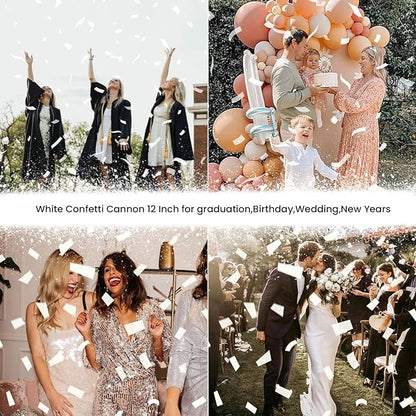 Confetti Cannon White Party Poppers 12 Pack Paper Confetti Poppers Wedding Confetti Shooters 12 inch Cannons for Wedding Graduation New Year Eve Celebration Christmas Birthday Party