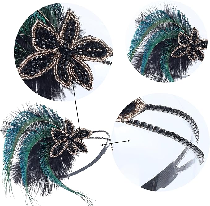 1920S Headband For Women Feather 20s Gatsby Headpiece Flapper Headband for Girl