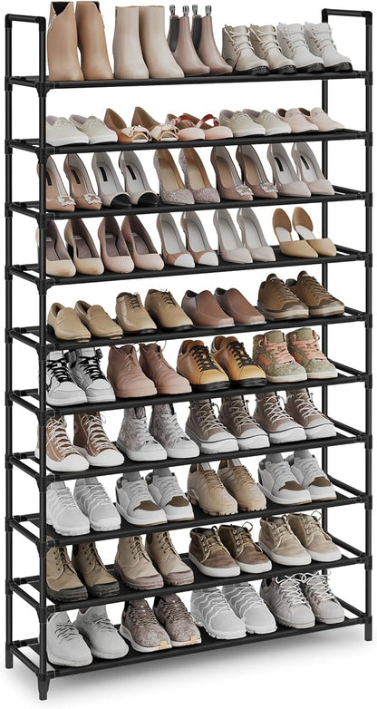 SONGMICS Shoe Rack, 10-Tier Shoe Shelf, Shoe Storage Organizer, 11 x 37 x 68.9 Inches, Metal Frame, Non-Woven Fabric Shelves, for Entryway, Bedroom, Black ULSH11H