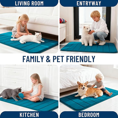 OLANLY Memory Foam Long Bathroom Rugs Runner 47x24, Super Soft Absorbent Bath Mat, Quick Dry, Machine Washable Shower Floor Rugs, Bathmat Carpet, Bathroom Home Decor Accessories, Peacock Blue