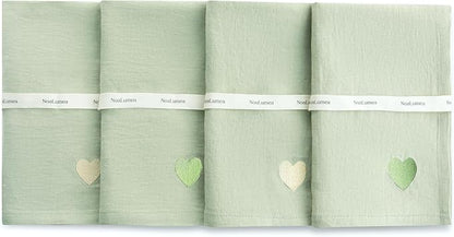 100% Linen Napkins Set of 4 -Sage Green Cloth Dinner Napkins, Embroidered, Washable and Reusable, Elegant Table Decor for Summer Dining, Wedding & Special Occasions, 17.7 x 17.7 Inch