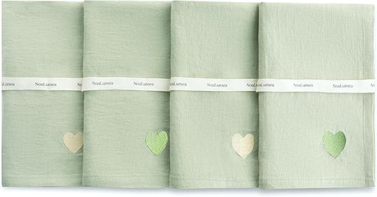 100% Linen Napkins Set of 4 -Sage Green Cloth Dinner Napkins, Embroidered, Washable and Reusable, Elegant Table Decor for Summer Dining, Wedding & Special Occasions, 17.7 x 17.7 Inch