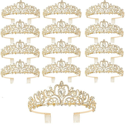CIEHER 12 PCS Gold Crowns for Women, Crystal Queen Crown Princess Tiaras for Prom Birthday Party Halloween Costume