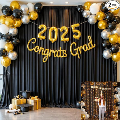 10x10 Black Backdrop Curtain for Parties Wrinkle Free Black Photo Curtains Backdrop Drapes Fabric Decoration for Birthday Party Wedding 5ft x 10ft,2 Panels