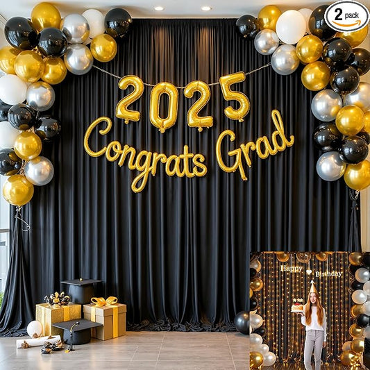 10x10 Black Backdrop Curtain for Parties Wrinkle Free Black Photo Curtains Backdrop Drapes Fabric Decoration for Birthday Party Wedding 5ft x 10ft,2 Panels