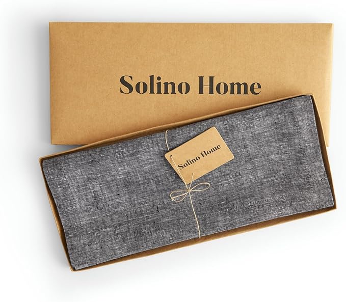 Solino Home Linen Chambray Black Table Runner 108 Inches Long - Athena, 100% Pure Linen Dining Table Runner 14 x 108 Inch for Winter, Holiday