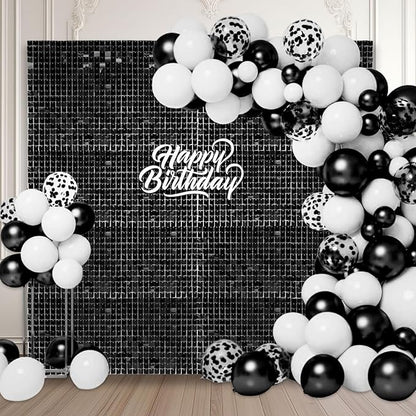 48 PCS Black Shimmer Wall Backdrop, Square Sequin Photo Backdrops Panel, Glitter Wall Background for Birthdays, Weddings, Halloween, Engagements, Disco Bachelorette Party Decoration (6FTx8FT)