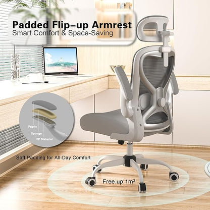 Ergonomic Office Chair for Back & Neck Pain Relief, Virgin Foam Seat, 2D Adjustable Lumbar & 3D Headrest, Tilt & Rock for Relaxation, Ideal for Long Sitting Comfort, Gray/Silver