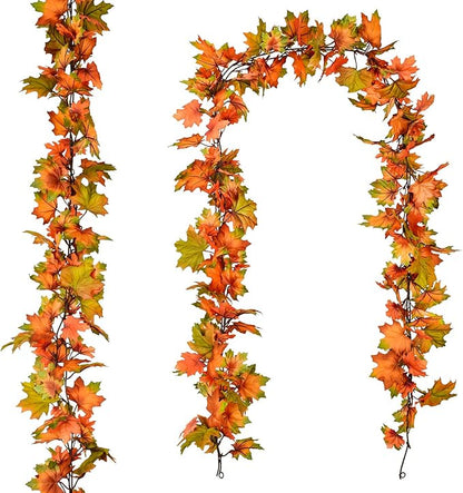 2 Pack Fall Garland Maple Leaf, 6.5Ft/Piece Hanging Vine Garlands Artificial Autumn Foliage Garland Thanksgiving Decor for Home Wedding Fireplace Party