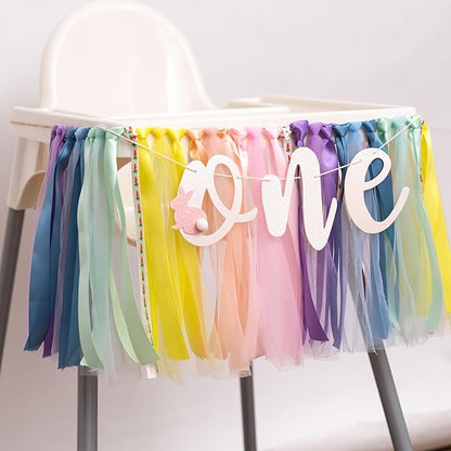 Bunny One Highchair Banner - Rabbit First Birthday Decor, Easter 1st Birthday High Chair Banner for Party, Anniversary, Cake Smash, Photo Prop