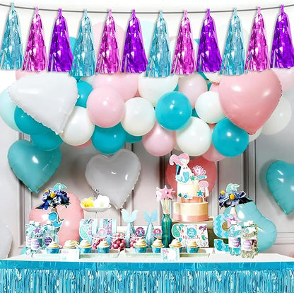 3P Lake Blue Purple-Hot Pink Tassel Banner Garland Metallic Foil Fringe Banner Tinsel Tassels Streamer Banner Backdrop for Parade Floats,Graduation Decorations, Wedding Party Decoration