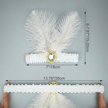 Feather Headpiece Sequins Headbands 1920s Flapper Showgirl Headpieces for Women Girls Carnival Party Accessories