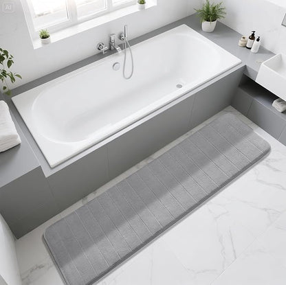 Yimobra Bathroom Runner Rugs 72"x24" Non Slip Washable Memory Foam Bath Mat, Super Soft Water Absorbent Hallway Carpet for Vanity Tub Shower, Gray