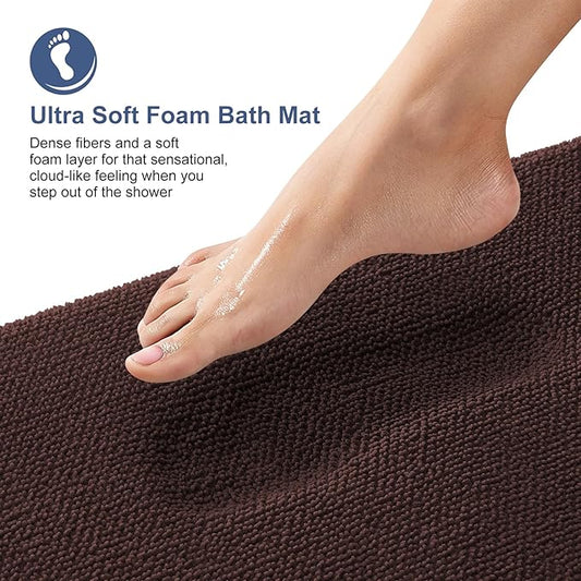 OLANLY Thick Memory Foam Bath Mats Rugs 59x35, Extra Soft Absorbent Bathroom Rug, Quick Dry Bath Mat, Non-Slip, Machine Washable Carpet for Bathroom, Tub and Shower, Home Decor Accessories, Brown