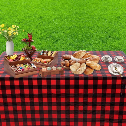 Kesfey 3 Packs Buffalo Check Plaid Table Cloth 54 x 108 Inches Red and Black Gingham Christmas Party Tablecloth Winter Plastic Checkered Tablecover for Dinner Picnic