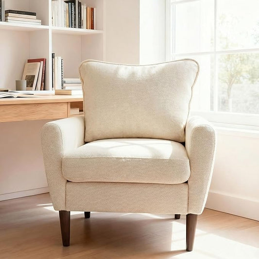 OLIXIS Comfy Accent Chair for Living Room Bedroom and Waiting Room, Upholstered Mid-Century Reading Chair with Pillow and Solid Wood Legs, Wide Singe Modern Lounge Sofa (Beige, 2 Pack)