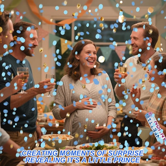 4 Pack Gender Reveal Confetti Cannon, 12 in Blue Round Shaped Paper Party Poppers Cannons, Confetti Poppers For Baby Boy Gender Reveal Baby Showers (Round, Blue)