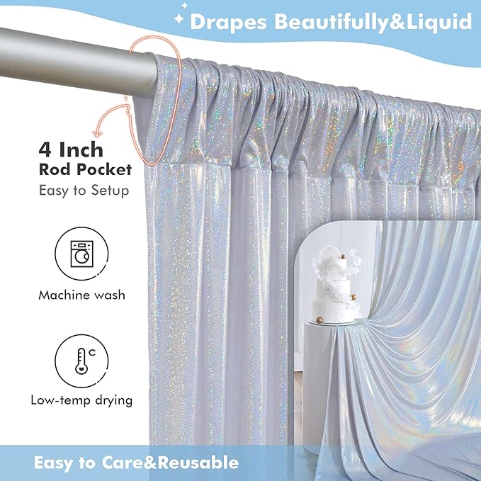 10x10ft Shimmer Silver Sequin Backdrop Curtain for Parties-2 Panels 5x10ft Thick Wrinkle Free Glitter Coloful Backdrop Drapes Photo Back Drop Curtains for Wedding Birthday Photography Background Cloth