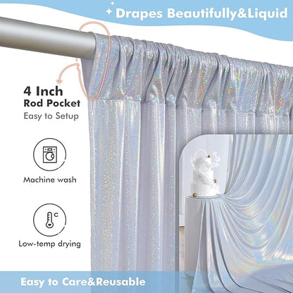 10x10ft Shimmer Silver Sequin Backdrop Curtain for Parties-2 Panels 5x10ft Thick Wrinkle Free Glitter Coloful Backdrop Drapes Photo Back Drop Curtains for Wedding Birthday Photography Background Cloth