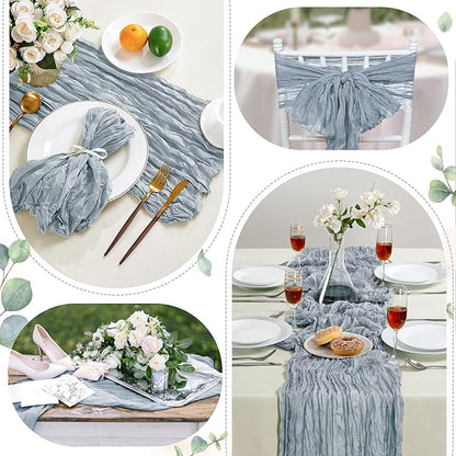 12 Pack Dusty Blue Cheesecloth Table Runner 10FT Long Boho Gauze Table Runner Rustic Sheer Runner for Wedding Bridal Baby Shower Birthday Party Table Decor Thanksgiving Christmas Decorations