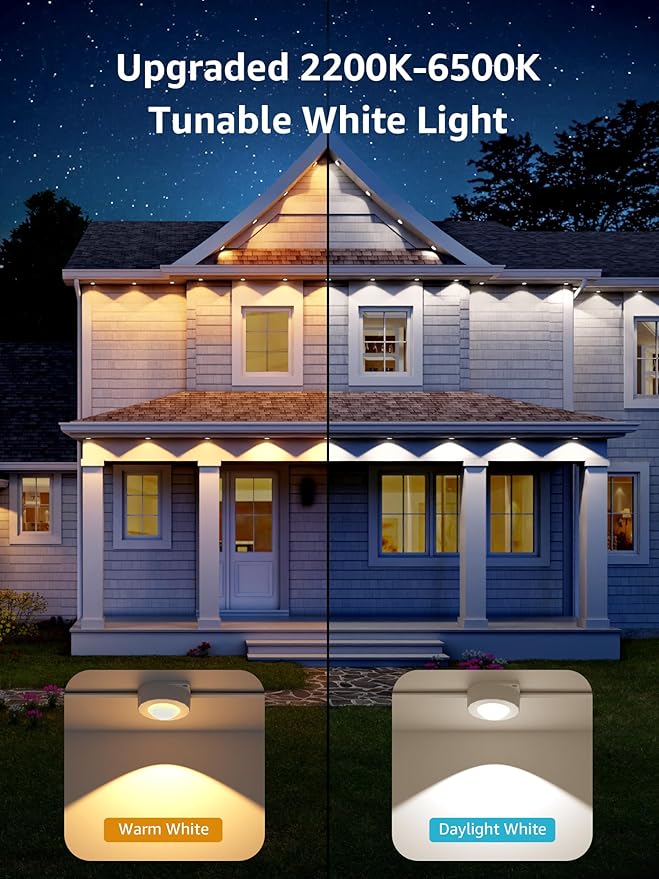Lepro E1 AI Permanent Outdoor Lights APP Control, 50ft 30 LED Smart RGB+IC+Warm/Cool White House Eave Light for Halloween Christmas, Alexa Google Enabled, 2.4 GHz WiFi/Bluetooth, NO Remote Controller