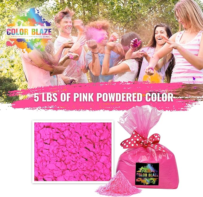 Color Blaze Holi Colored Powder - 5 lbs of Pink Powdered Color - for Fun Runs, Color Toss, Rangoli, Powder War, Backyard Party & Festivals - Pack of 1 Colorful Bag - 5 Pounds in Bulk - Pink