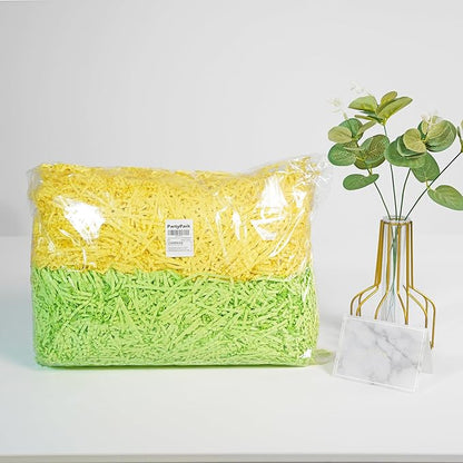 Bobobag - 1LB Easter Crinkle Cut Paper Shred Filler Recyclable Gift Wrap confetti Raffia Grass Shred Paper for Easter Baskets Filler Creative Eggs Decor (Yellow & Green)